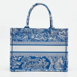 Dior Blue/White Embroidered Toile de Jouy Canvas Medium Book Tote 