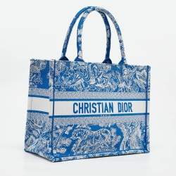 Dior Blue/White Embroidered Toile de Jouy Canvas Medium Book Tote 