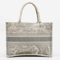 Dior Grey/White Embroidered Toile de Jouy Canvas Medium Book Tote 