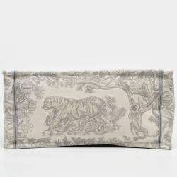 Dior Grey/White Embroidered Toile de Jouy Canvas Medium Book Tote 