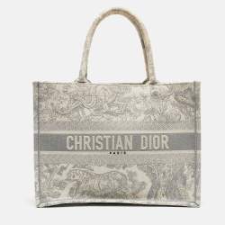 Dior Grey/White Embroidered Toile de Jouy Canvas Medium Book Tote 