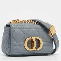 Pre Owned Dior Blue Cannage Leather Micro Caro Crossbody Bag