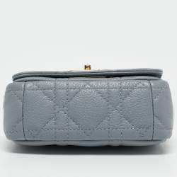 Pre Owned Dior Blue Cannage Leather Micro Caro Crossbody Bag