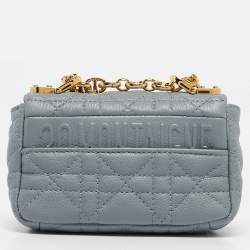 Pre Owned Dior Blue Cannage Leather Micro Caro Crossbody Bag