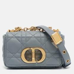 Pre Owned Dior Blue Cannage Leather Micro Caro Crossbody Bag