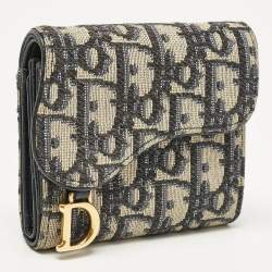 Pre Owned Dior Navy Blue Oblique Canvas and Leather Saddle Wallet
