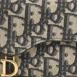 Pre Owned Dior Navy Blue Oblique Canvas and Leather Saddle Wallet