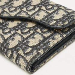 Pre Owned Dior Navy Blue Oblique Canvas and Leather Saddle Wallet