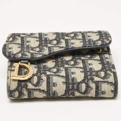 Pre Owned Dior Navy Blue Oblique Canvas and Leather Saddle Wallet