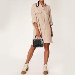 Pre Owned Dior Black Rhinestone Cannage Satin Mini Lady Dior Tote