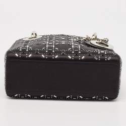 Pre Owned Dior Black Rhinestone Cannage Satin Mini Lady Dior Tote