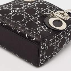 Pre Owned Dior Black Rhinestone Cannage Satin Mini Lady Dior Tote