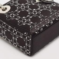 Pre Owned Dior Black Rhinestone Cannage Satin Mini Lady Dior Tote