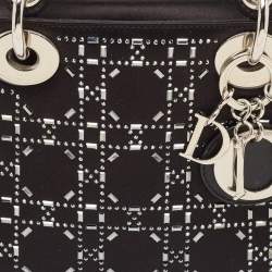 Pre Owned Dior Black Rhinestone Cannage Satin Mini Lady Dior Tote