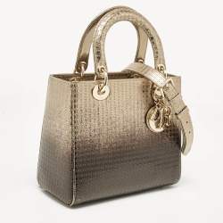 Dior Metallic Ombre Gold Microcannage Leather Medium Lady Dior Tote
