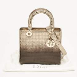 Dior Metallic Ombre Gold Microcannage Leather Medium Lady Dior Tote
