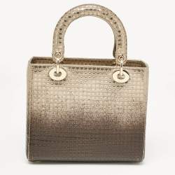 Dior Metallic Ombre Gold Microcannage Leather Medium Lady Dior Tote