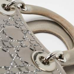 Pre Owned Dior Grey Cannage Satin Mini Beads Lady Dior Tote