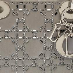 Pre Owned Dior Grey Cannage Satin Mini Beads Lady Dior Tote