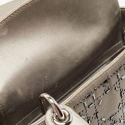 Pre Owned Dior Grey Cannage Satin Mini Beads Lady Dior Tote