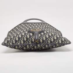 Dior Navy Blue Oblique Canvas and Leather Fold Over Clutch