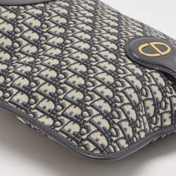 Dior Navy Blue Oblique Canvas and Leather Fold Over Clutch