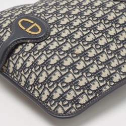 Dior Navy Blue Oblique Canvas and Leather Fold Over Clutch