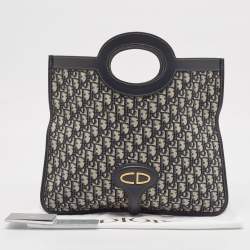 Dior Navy Blue Oblique Canvas and Leather Fold Over Clutch
