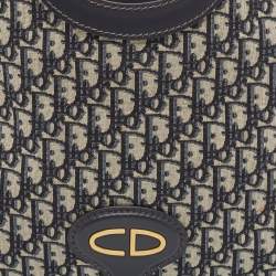 Dior Navy Blue Oblique Canvas and Leather Fold Over Clutch