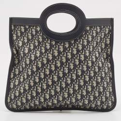 Dior Navy Blue Oblique Canvas and Leather Fold Over Clutch