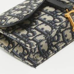 Dior Navy Blue Oblique Canvas and Leather Saddle Pouch Belt Bag