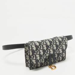 Dior Navy Blue Oblique Canvas and Leather Saddle Pouch Belt Bag
