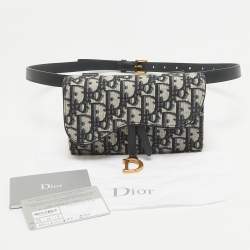 Dior Navy Blue Oblique Canvas and Leather Saddle Pouch Belt Bag