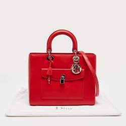 Dior Red Leather Large Lady Dior Pocket Tote