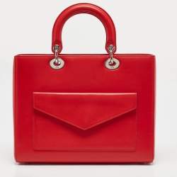 Dior Red Leather Large Lady Dior Pocket Tote