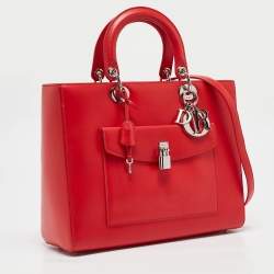 Dior Red Leather Large Lady Dior Pocket Tote