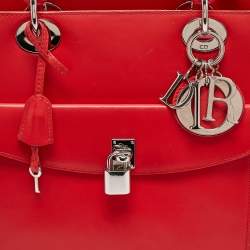 Dior Red Leather Large Lady Dior Pocket Tote