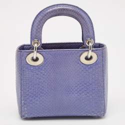 Pre Owned Dior Blue Python Mini Lady Dior Tote