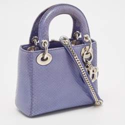 Pre Owned Dior Blue Python Mini Lady Dior Tote