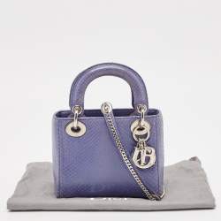 Pre Owned Dior Blue Python Mini Lady Dior Tote