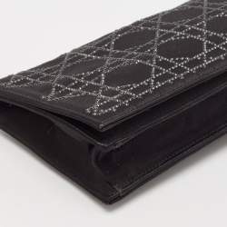 Pre Owned Dior Black Cannage Satin Crystal Embellished Flap Clutch