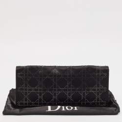 Pre Owned Dior Black Cannage Satin Crystal Embellished Flap Clutch