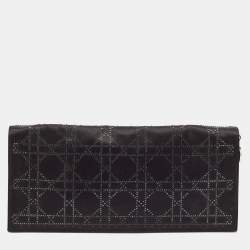 Pre Owned Dior Black Cannage Satin Crystal Embellished Flap Clutch