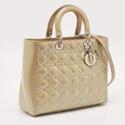 Pre Owned Dior Grey Cannage Patent Leather Large Lady Dior Tote