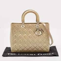 Pre Owned Dior Grey Cannage Patent Leather Large Lady Dior Tote