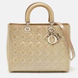 Pre Owned Dior Grey Cannage Patent Leather Large Lady Dior Tote
