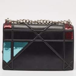 Pre Owned Dior Black Leather and Sequins Medium Diorama Shoulder Bag