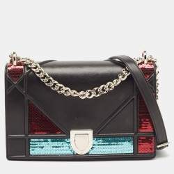 Pre Owned Dior Black Leather and Sequins Medium Diorama Shoulder Bag