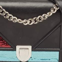 Pre Owned Dior Black Leather and Sequins Medium Diorama Shoulder Bag
