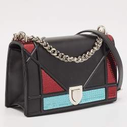 Pre Owned Dior Black Leather and Sequins Medium Diorama Shoulder Bag